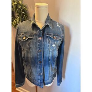 Blue Rain Distressed Denim Jacket Francescas Medium NWOT Button Front